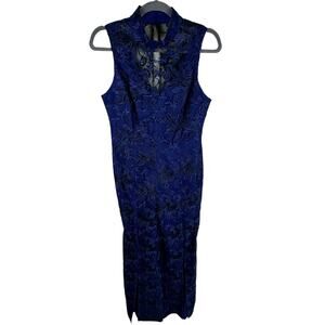 Trina Turk NWT Abasi Royal Blue Lace Embroidered Split Leg Jumpsuit Size 4
